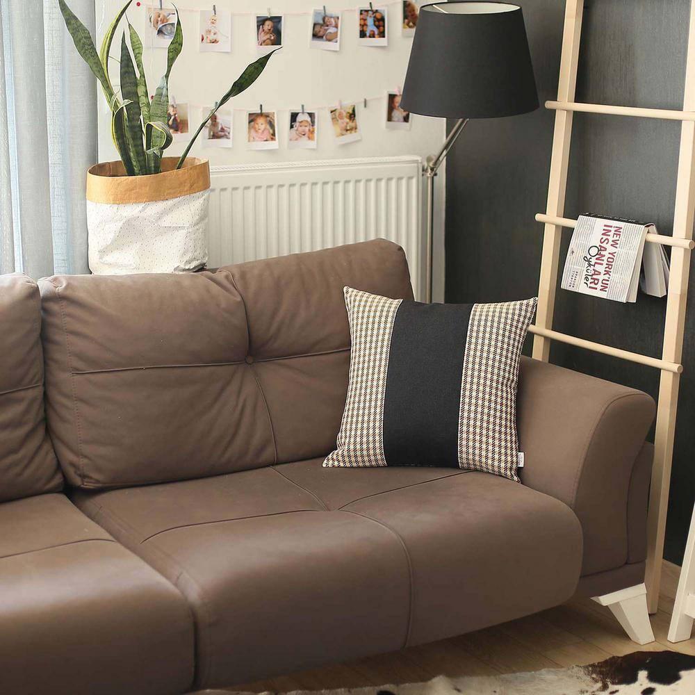 Funda de Almohada Decorativa Boho-Chic Hecha a Mano de Pata de Gallo de 18 "x 18" Funda de Almohada Cuadrada Marrón y Negra para Sofá, Ropa de Cama