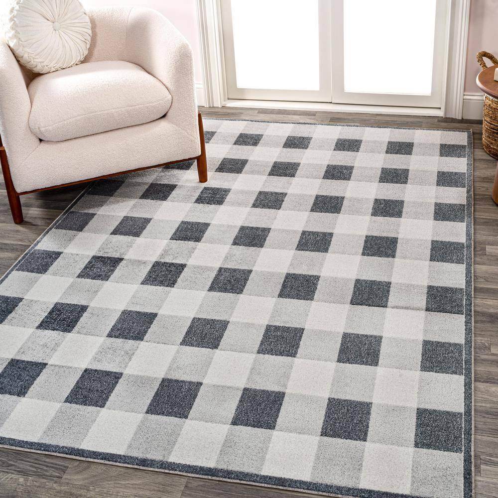 JONATHAN Y Gingham Gradient Plaid Cottage Machine-Washable Light Gray/Dark Gray/Cream 3 ft. x 5 ft. Area Rug
