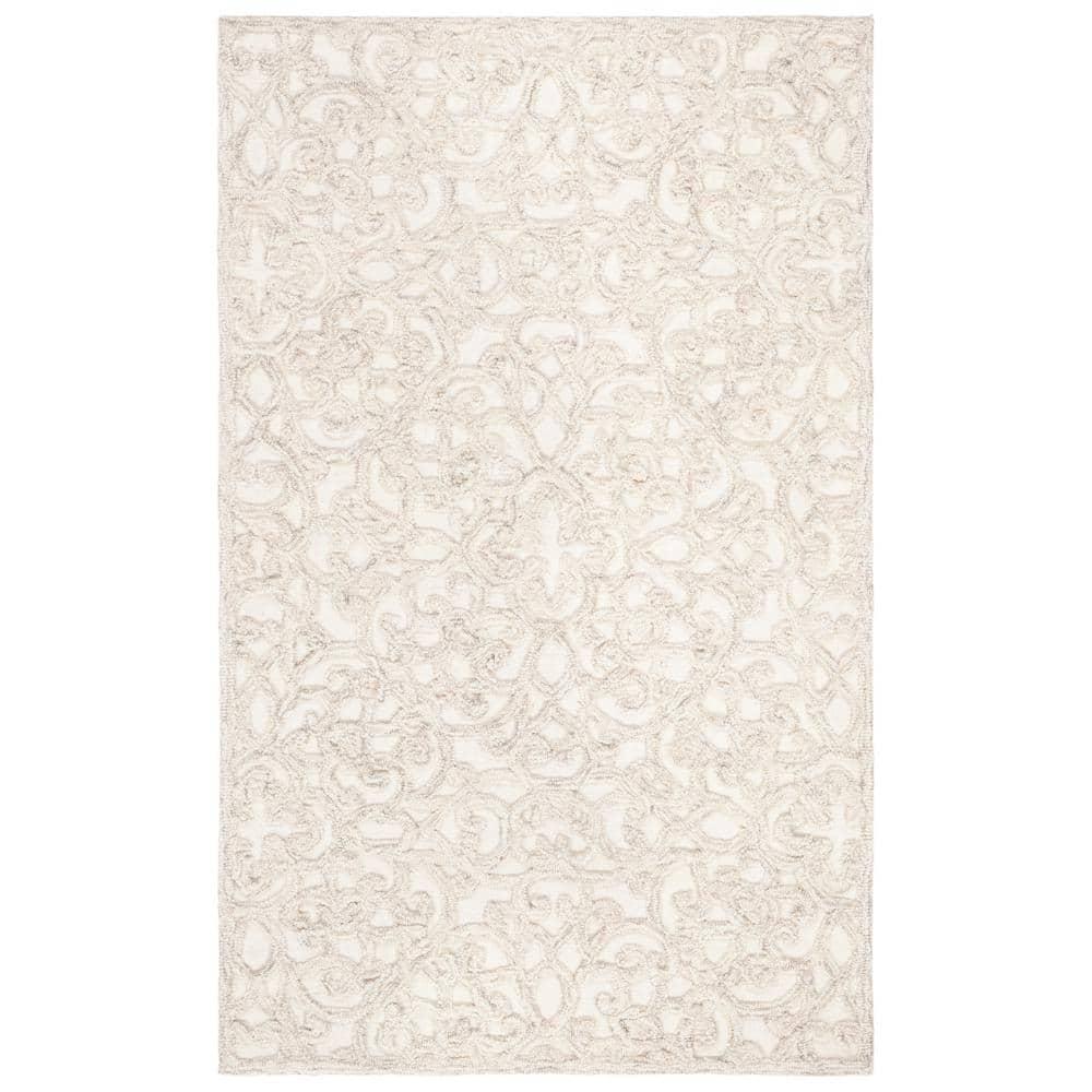 SAFAVIEH Trace Bryan Geometric Floral Wool Area Rug, Camel/Ivory, 2'6" x 4'