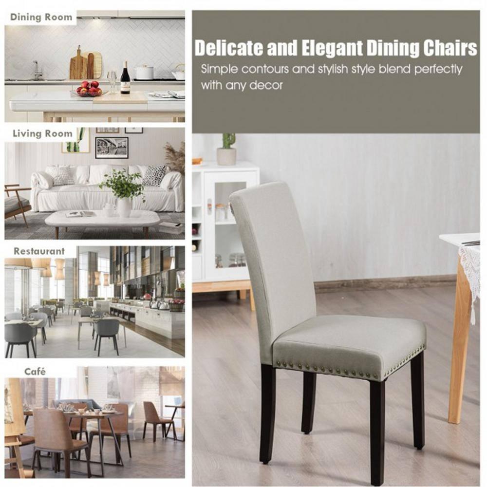 Costway Set of 2 Fabric Dining Chairs Upholstered with Nailhead Trim Beige