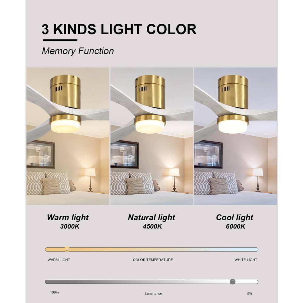 52" Modern Ceiling Fan without Light, Remote Control and Reversible DC Motor Included White with Light Wood-grain