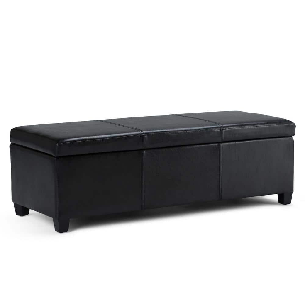 Simpli Home Avalon Storage Ottoman Bench In Midnight Black Vegan Faux Leather
