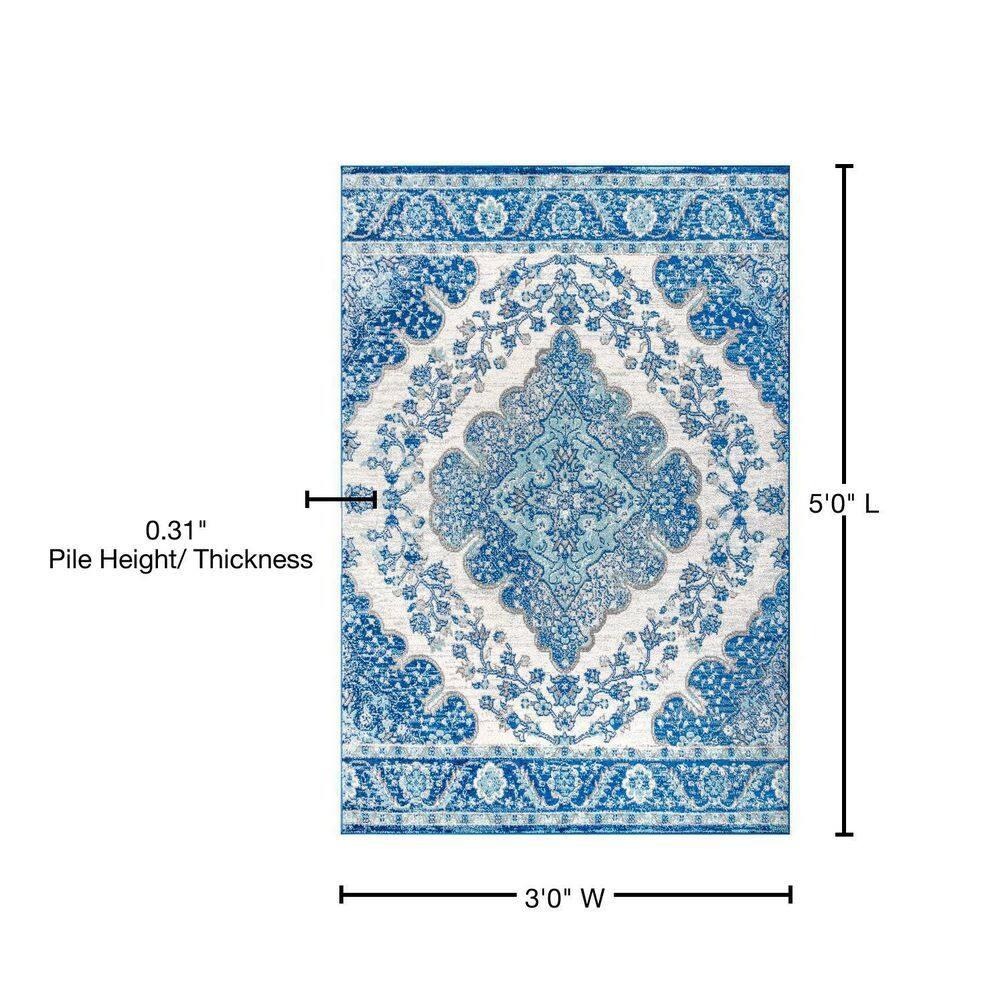 JONATHAN Y Bohemian FLAIR Boho Vintage Medallion Cream/Blue 3 ft. x 5 ft. Area Rug