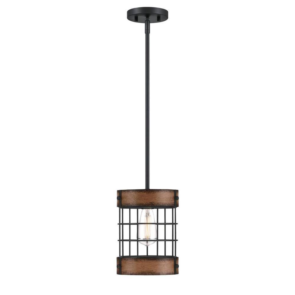 Westinghouse Lighting 6117900 Langston One-Light Indoor Pendant with Barnwood Accents, Matte Black