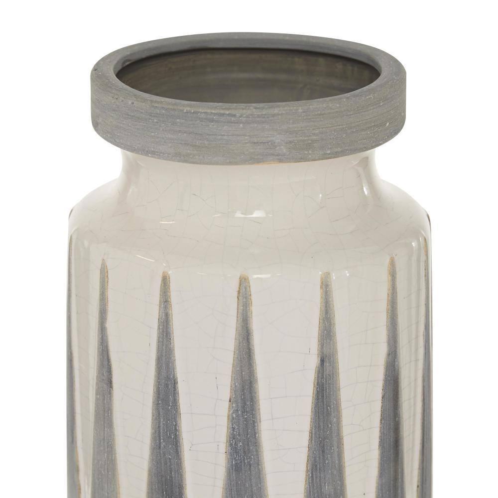 Novogratz Ceramic Decorative White Vase with Triangle Patterns