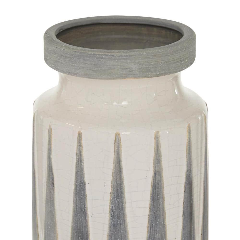 Novogratz Ceramic Decorative White Vase with Triangle Patterns