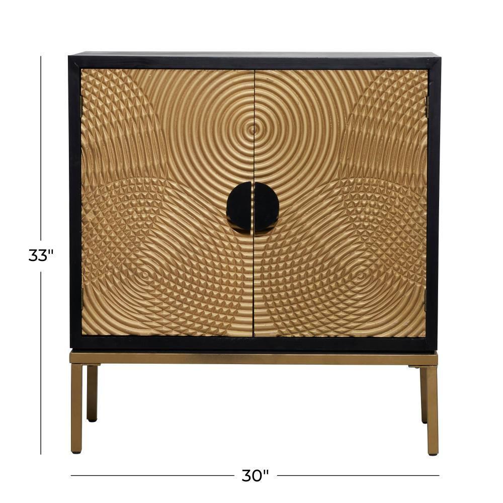 Mercury Row® Wood Relief Ripple Design 1 Shelf and 2 Door Room Cabinet with Crescent Moon Handles