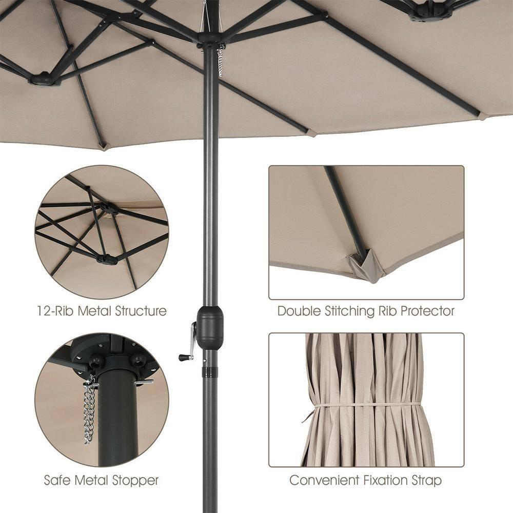 Costway 15FT Patio Double-Sided Umbrella Crank Outdoor Garden Market Sun Shade Beige