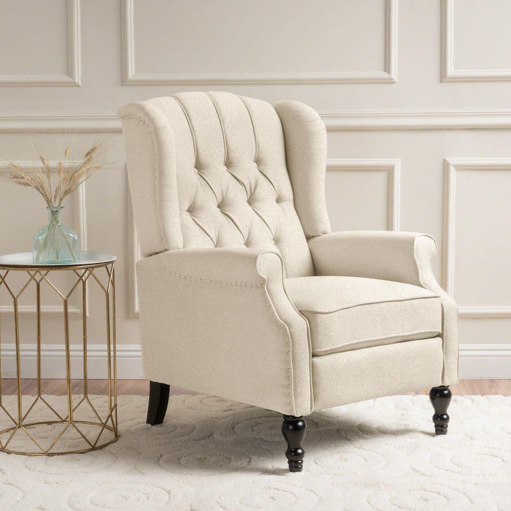 Walter Light Beige Fabric Recliner Club Chair - Christopher Knight Home: Elegant Tufted Wingback, Nailhead Trim, Polyester Upholstery