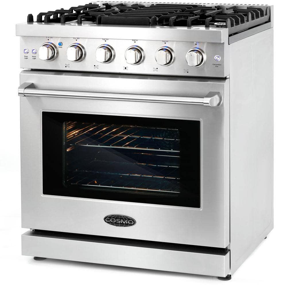 Cosmo 30 in. Haven Collection 4.5 cu. ft. Gas Range with 5 Sealed Burners, Convection Oven, Knob LED Lights, Stainless Steel