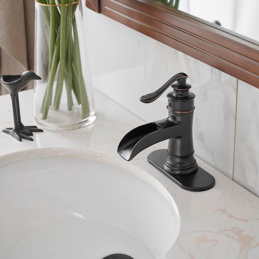 BWE Waterfall Single Hole Single-Handle Low-Arc Bathroom Faucet With Pop-up Drain Assembly