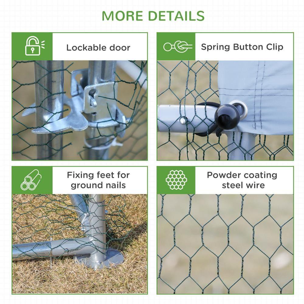 PawHut Galvanized Large Metal Chicken Coop Cage, 3 Room Walk-in Enclosure, Poultry Hen House with UV & Water Resistant Cover, 10' x 19.7' x 6.4'