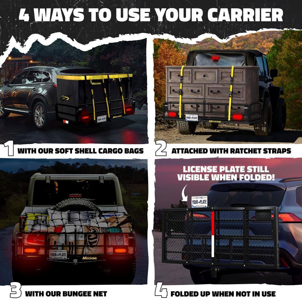 Mockins 60"x24"x14" High Rail Hitch Cargo Carrier with Rear Lights and 30 Cu.Ft. Yellow Cargo Bag