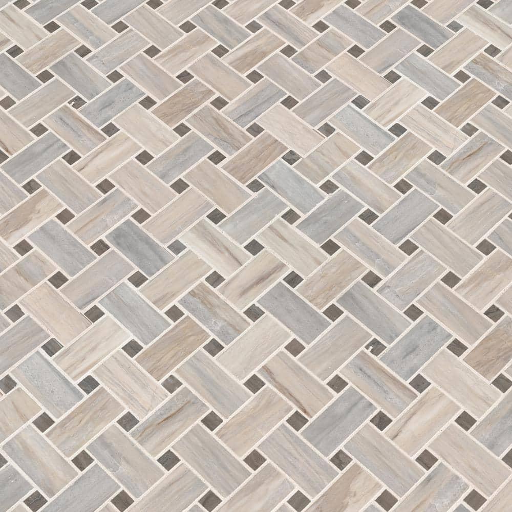 Angora Basketweave 12.5" x 12.5" Polished Marble Mosaic Floor and Wall Tile