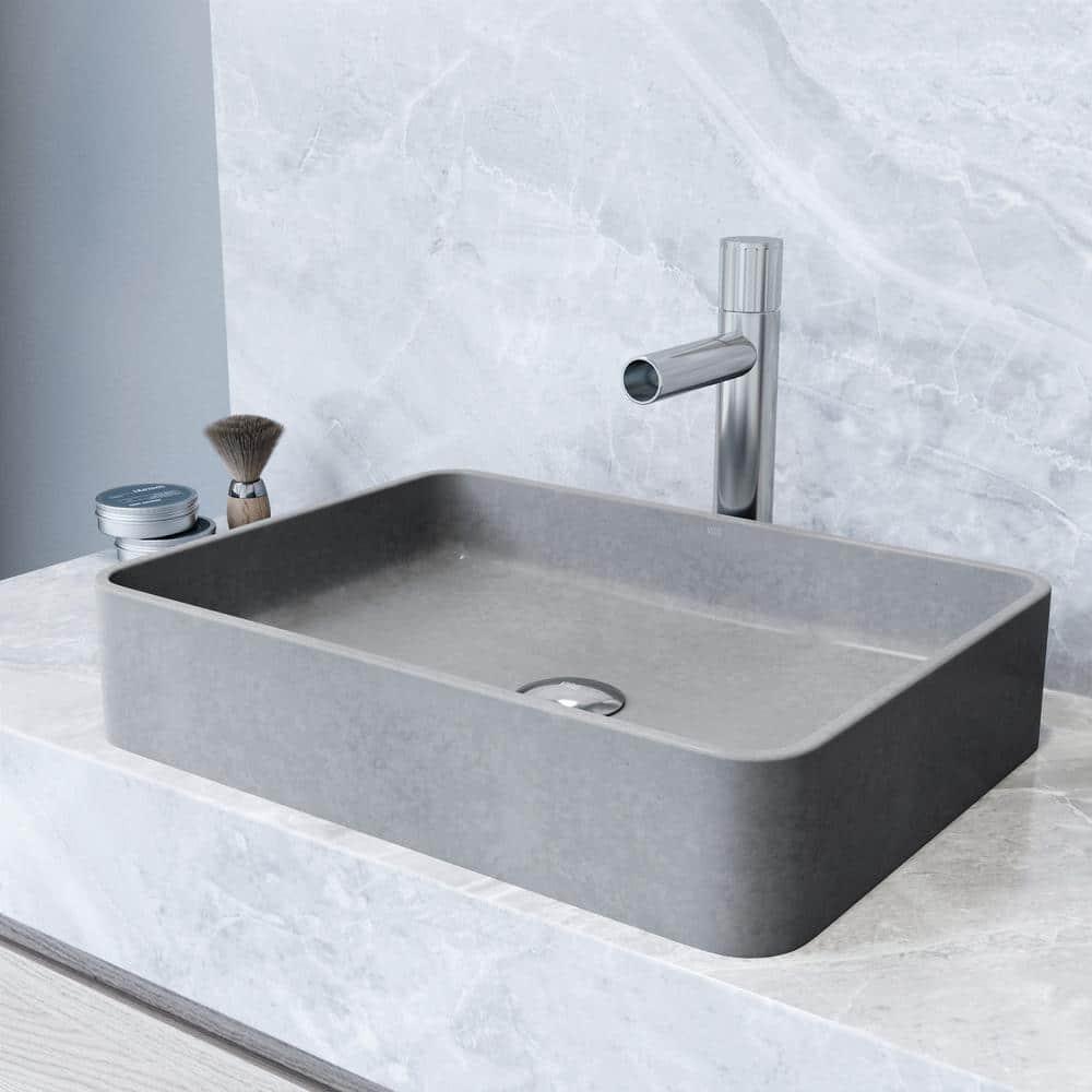 VIGO Tarragona Gothic Ashford Gothic 19" L x 14" W x 4" H Rectangular Concrete Vessel Bathroom Sink with 11" H Faucet VGT2080