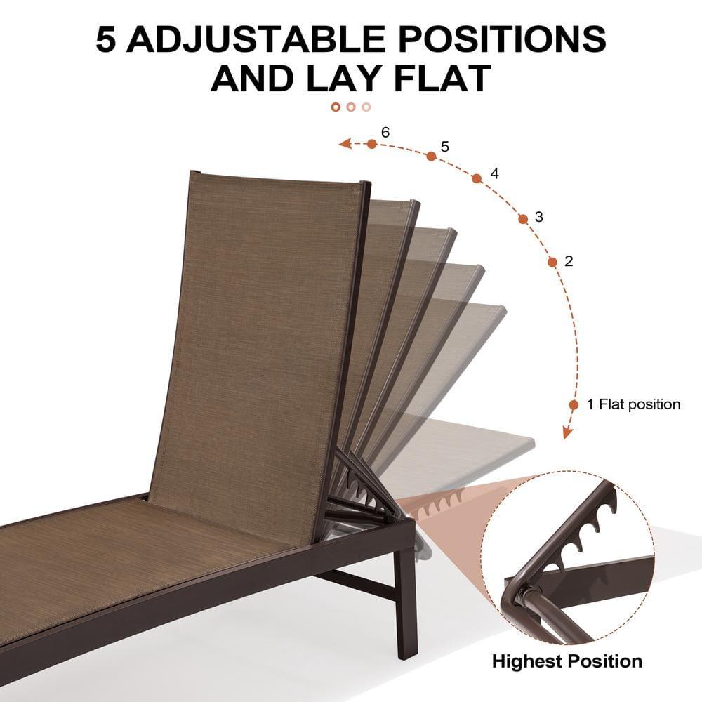 3pc Outdoor Five Position Adjustable Curved Aluminum Lounge Set Brown - Crestlive Products: Weather-Resistant Patio Furniture Set with Side Table