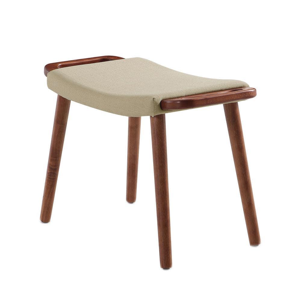 Manhattan Comfort Geta Linen Fabric/Wood Ottoman in Barley Cream/Antique Walnut