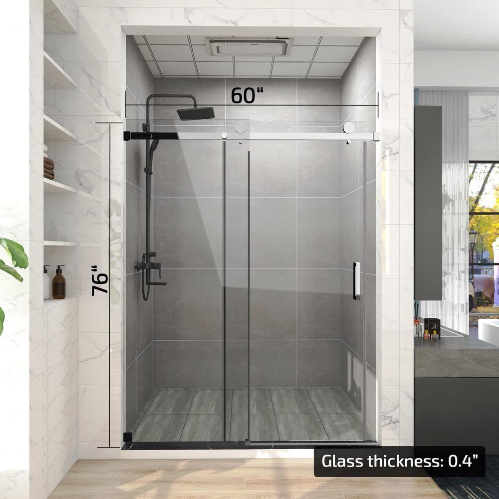 HHK HOME 60'' W 76'' H Frameless Rectangle Shower Enclosure HHKSS04-CH-6076