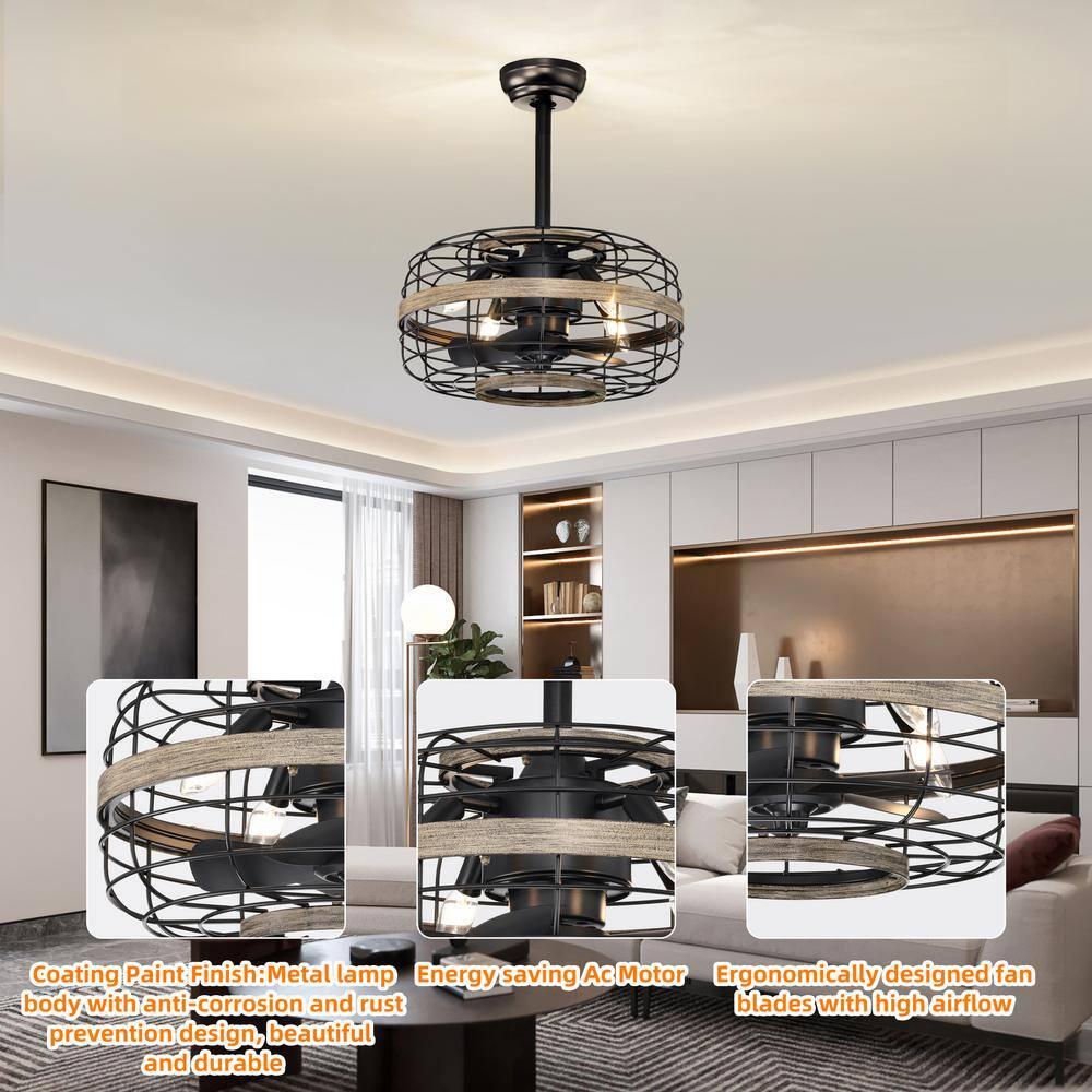 18-Inch Matte Black Contemporary LED Ceiling Fan with Downrod Mount and Remote Control