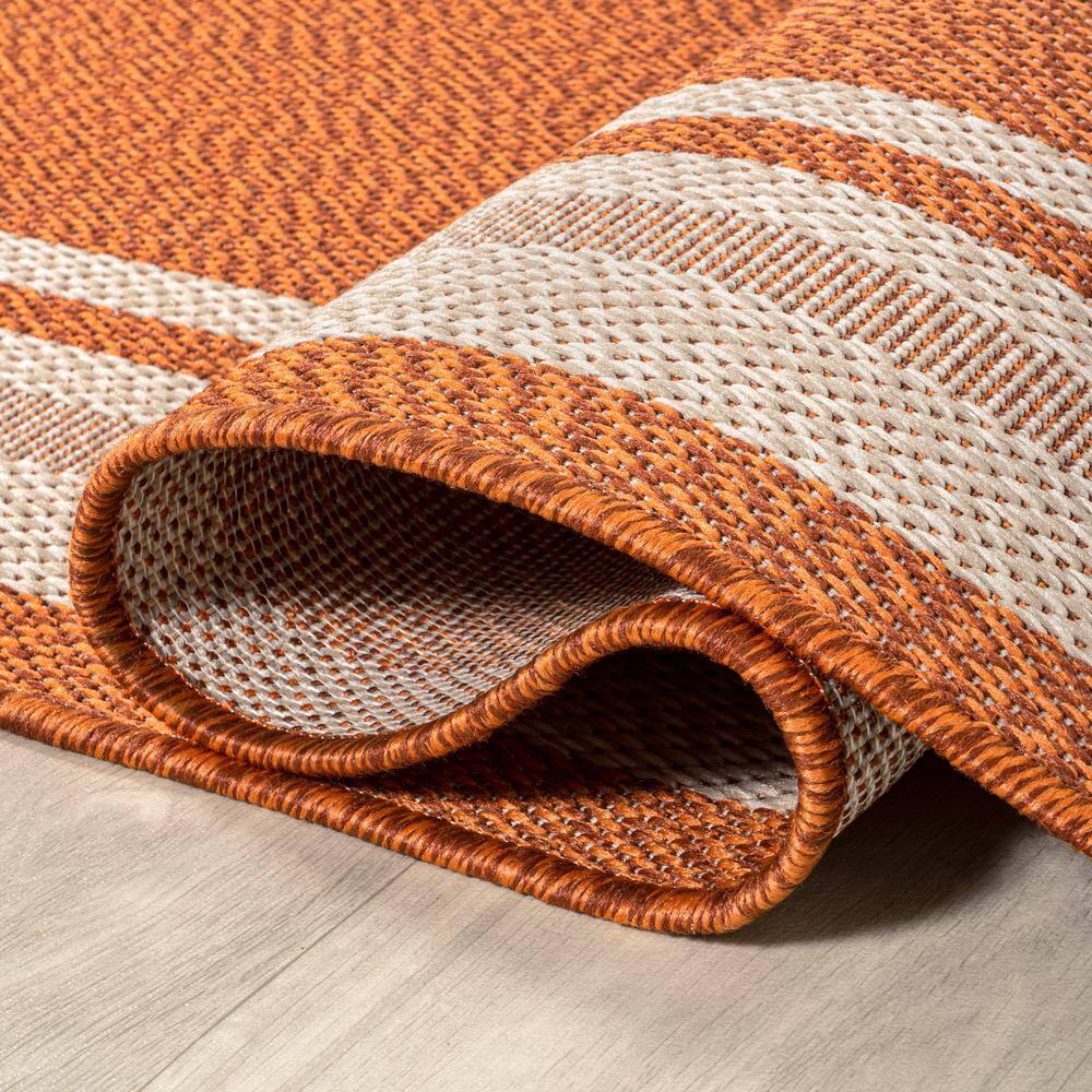 4' x 6' James Modern Border Stripe Indoor/Outdoor Area Rug, Orange/Cream - JONATHAN Y