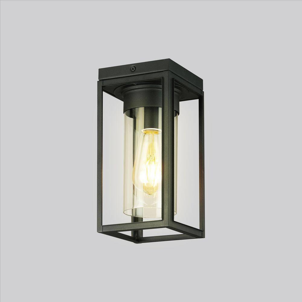 1-Light Walker Hill Outdoor Flush Mount Matte Black - EGLO: ETL Listed, Semi-Flush, Glass Shade, Steel Body