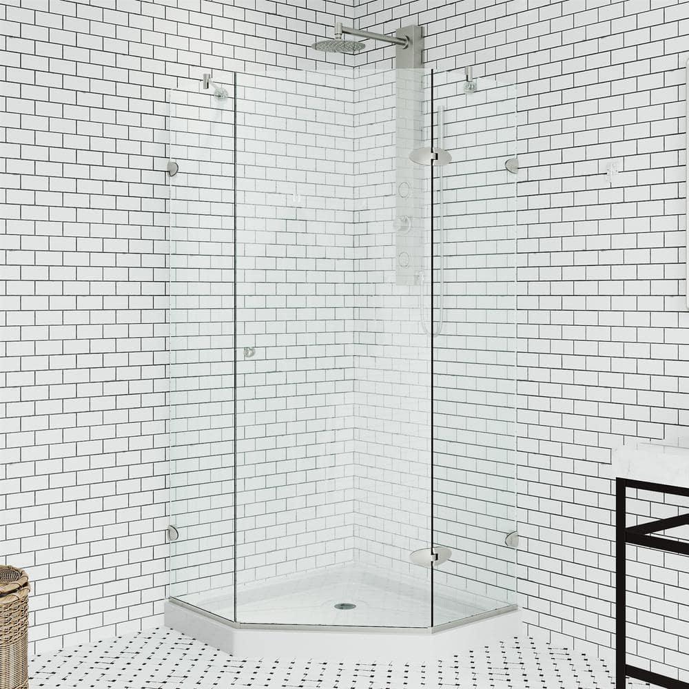 VIGO Verona 38" W x 38" D x 77" H Hinged Frameless Shower Enclosure with 3/8  Clear Glass&Base VG6061CHCL38WS