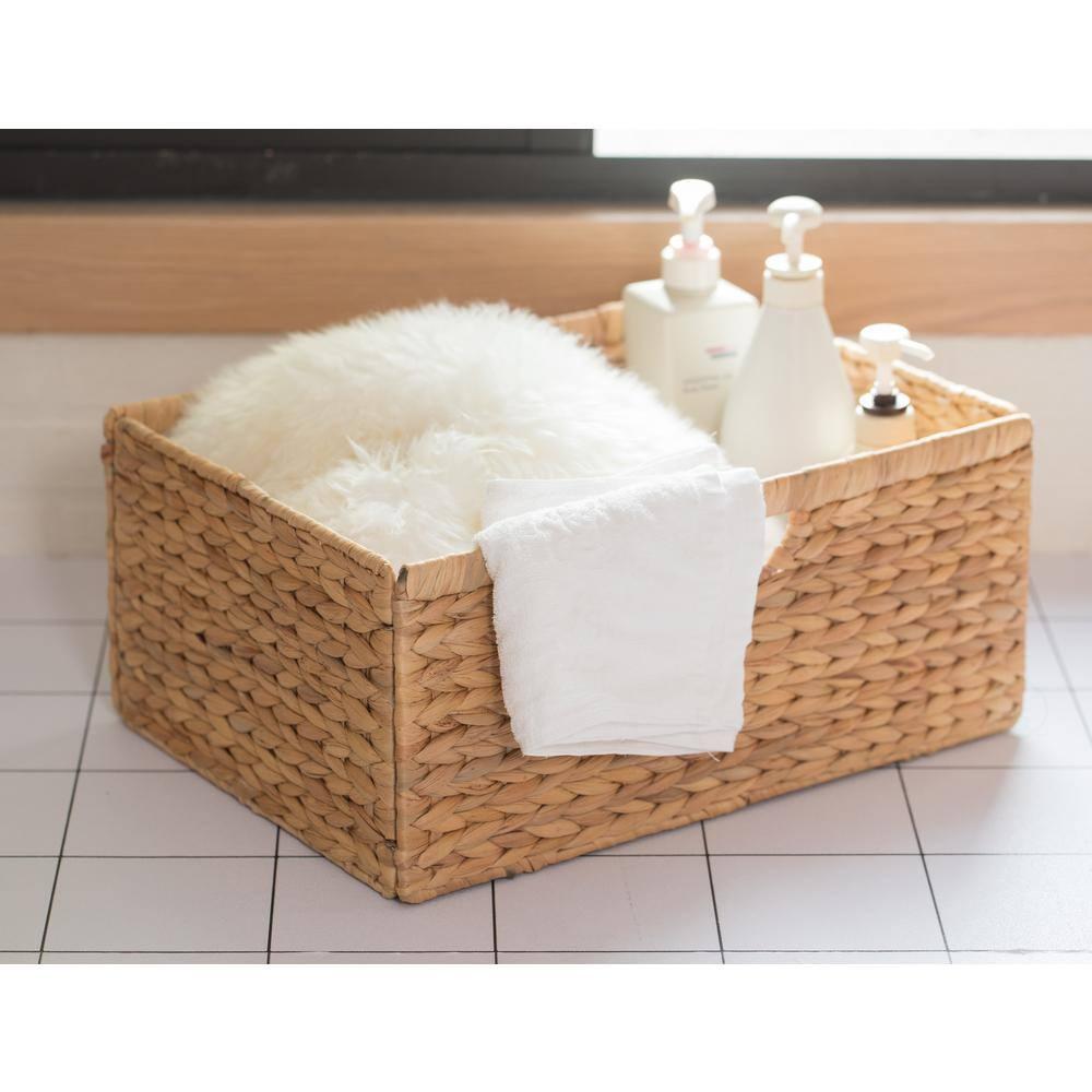 Vintiquewise Medium Hyacinth Basket - Rustic Handwoven Multipurpose Foldable Storage Organizer Decorative Laundry Totes and Woven Storage Bin for Bedroom, Living Room, Bathroom, Pantry and Closet