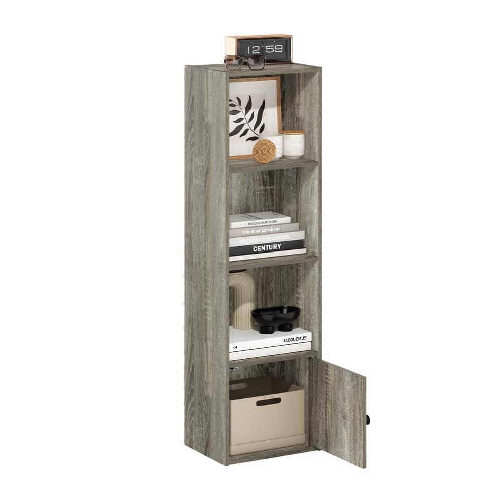 Furinno Luder 4-Tier Shelf Bookcase with 1 Door Storage Cabinet, French Oak