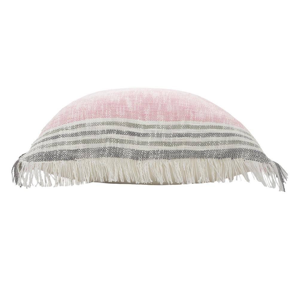 Woven Paths Charles Casual Cabin Fringed Throw Pillow, Pink/Gray/White, 20" x 20"