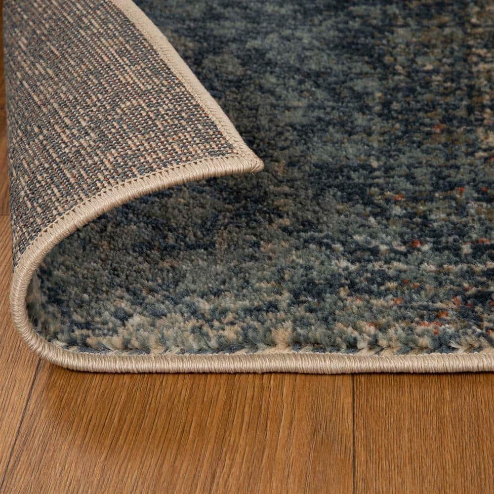 Superior Bristol 8' x 10' Indoor Area Rug, Damask Rugs for Living Room Bedroom, Midnight Navy-Salmon