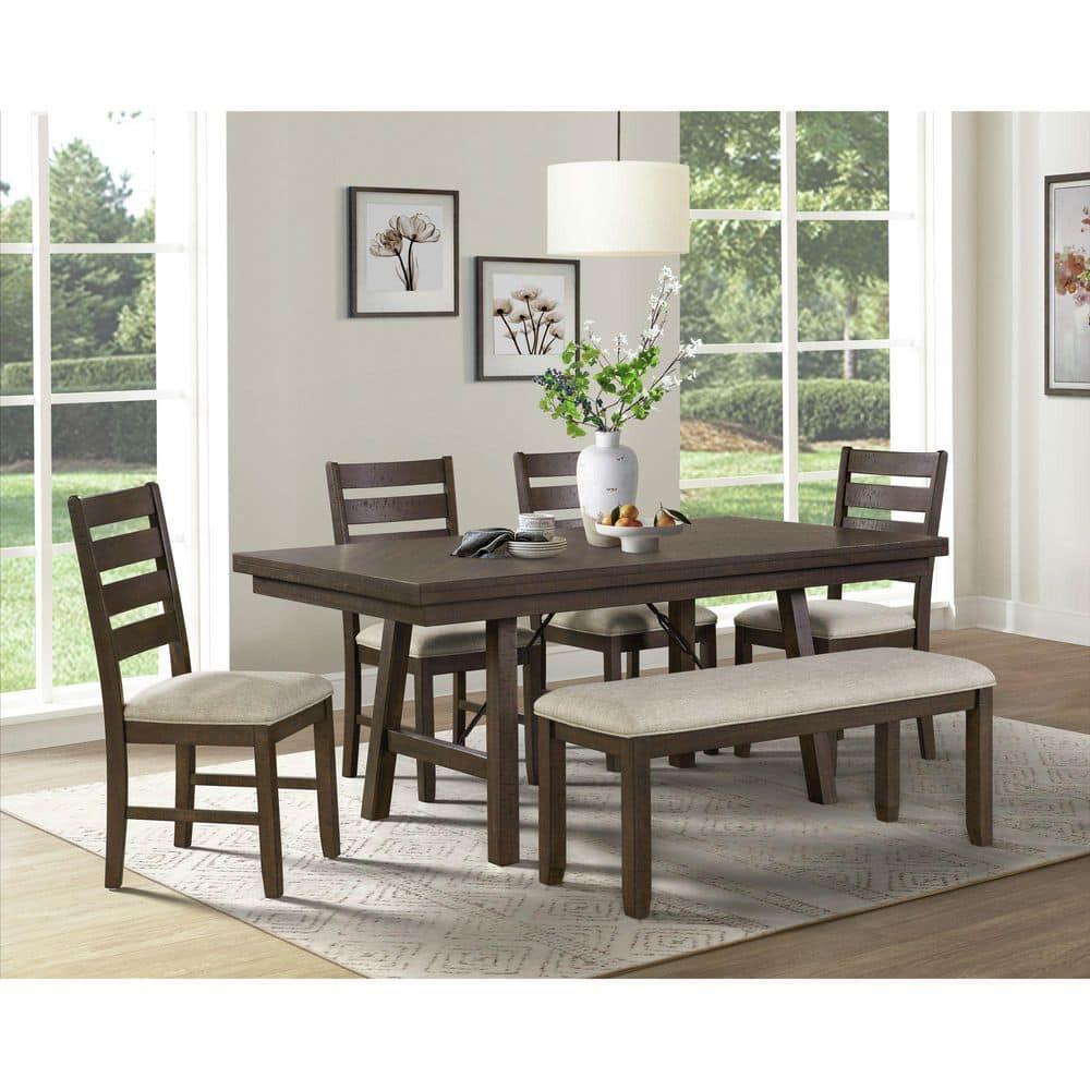 Elements Dex 6PC Dining Set (72" Table + 4 Chairs + Bench) in Cherry