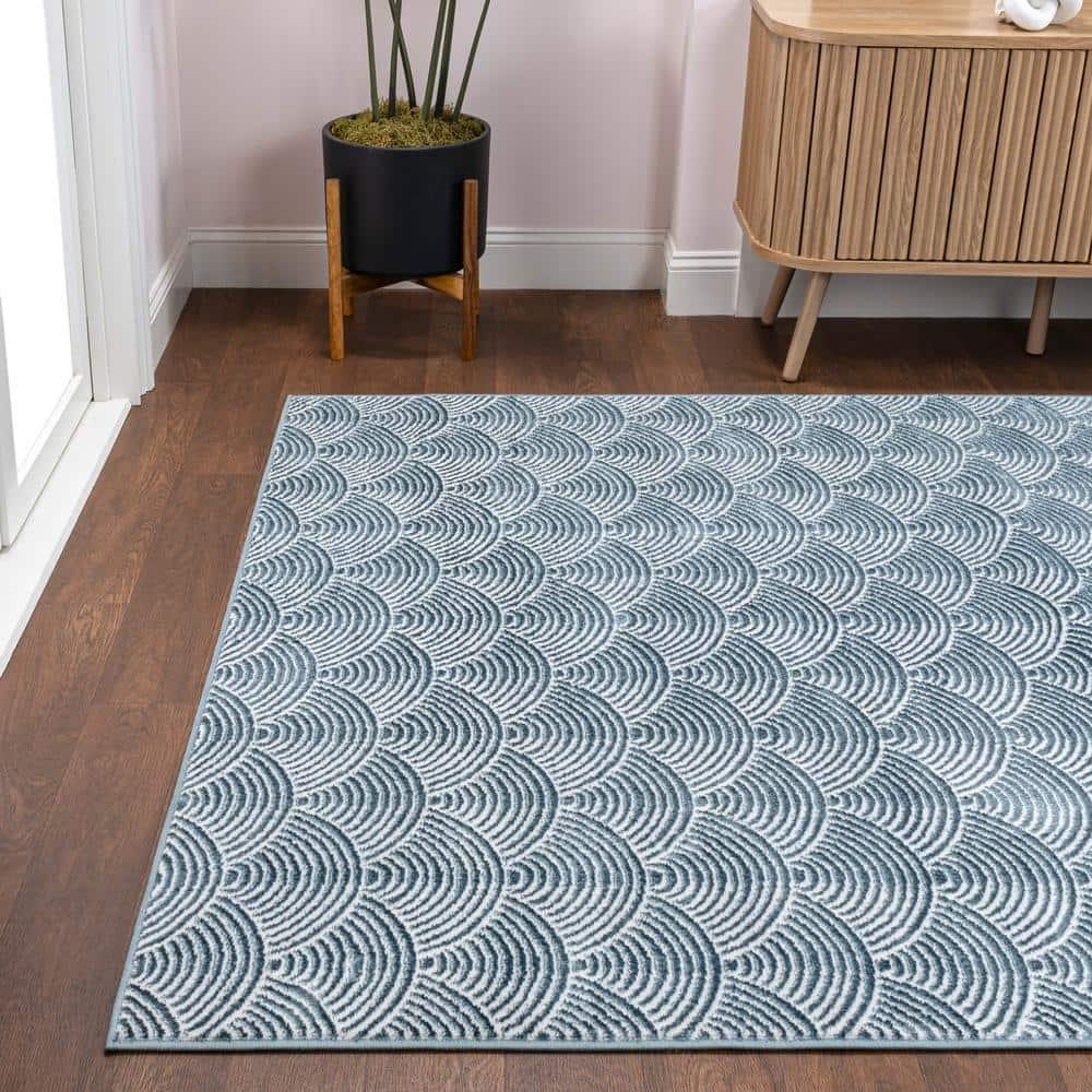 JONATHAN Y Porter Geometric Art Deco Fan Pattern High-Low Navy/Cream 3 ft. x 5 ft. Area Rug