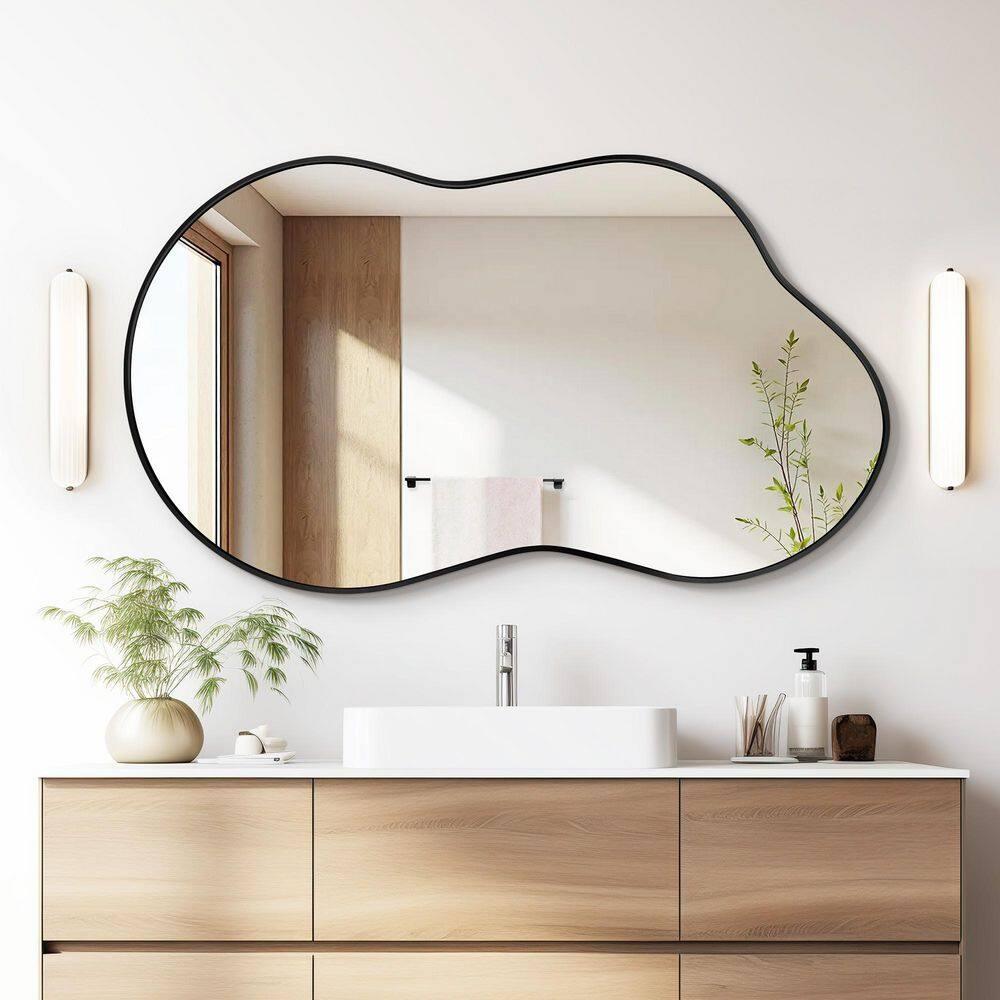 Funtouch Irregular Wall Mirrors 24"x 36" Cloud Shaped Mirrors for Bathroom, Aluminum Alloy Frame Black