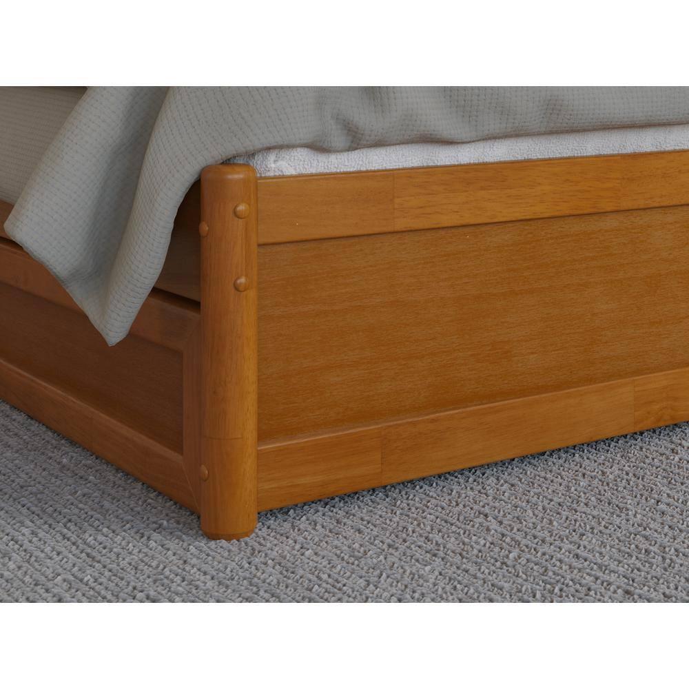 Lucia King Wood Platform Bed with Panel Footboard & Drawers in Light Toffee