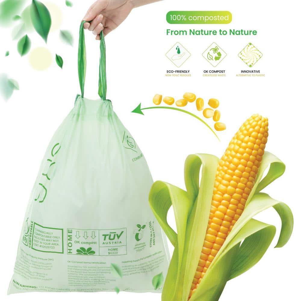 2.6 Gal. Compostable Kitchen Trash Bags 100-Count with Drawstring Handle