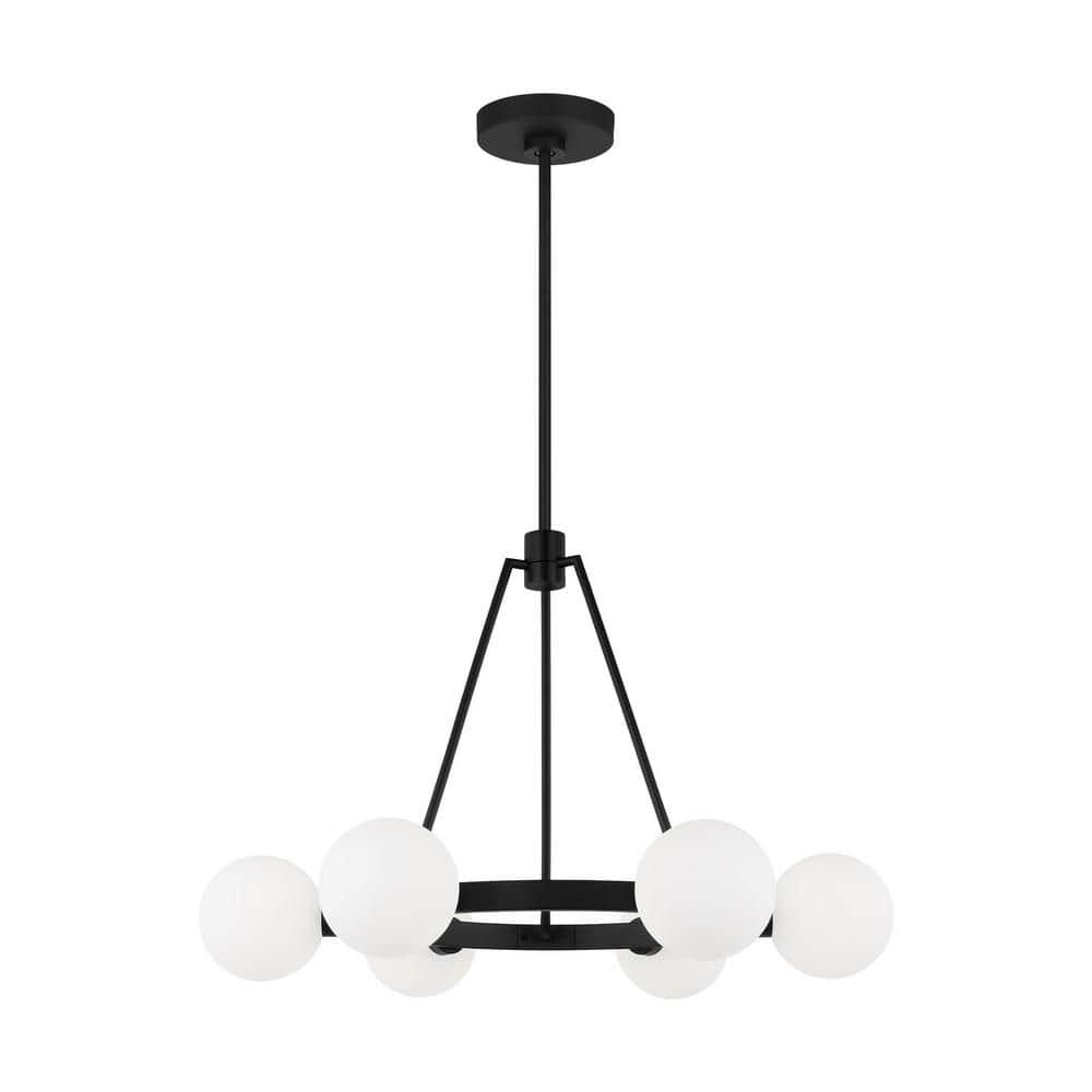 Clybourn 6-Light Midnight Black Chandelier with Milk Glass Shades
