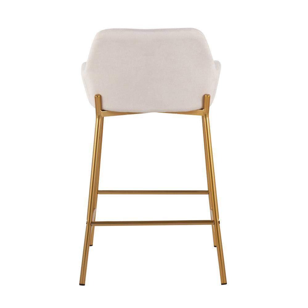 Set of 2 Daniella Metal Polyester Counter Height Barstools Gold/Cream - LumiSource: Upholstered, Steel Legs, Foam Fill