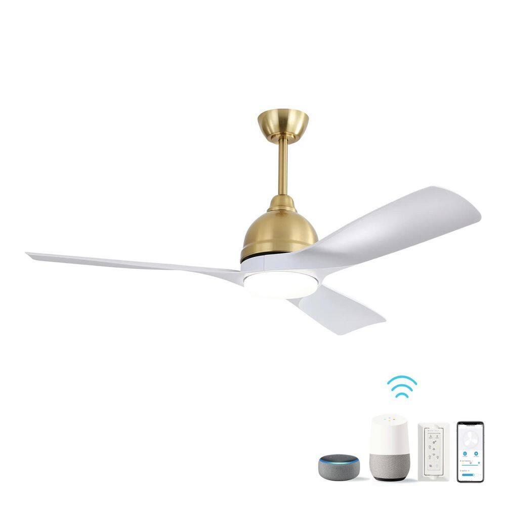 54" Modern Ceiling Fan with 3 Solid Wood Blades, 6 Speeds, Remote Control, 3 Color Dimmable LED Light, Intelligent Control Ceiling Fan