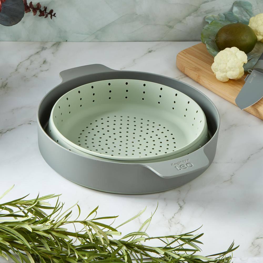 BergHOFF Balance Non-stick Silicone Collapsible Steamer Basket & Strainer 10", Recycled Material, Sage
