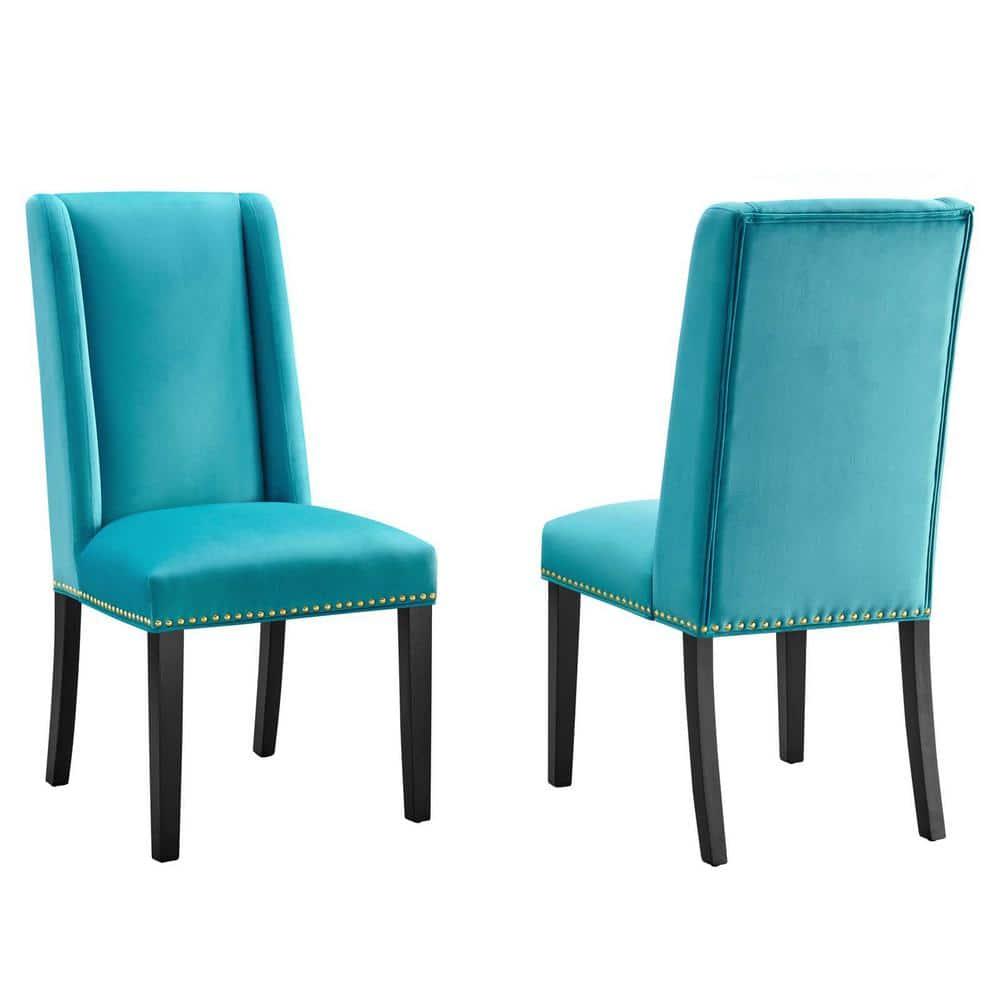 Modway Baron 19.5" Modern Velvet Dining Chairs in Blue/Black (Set of 2)