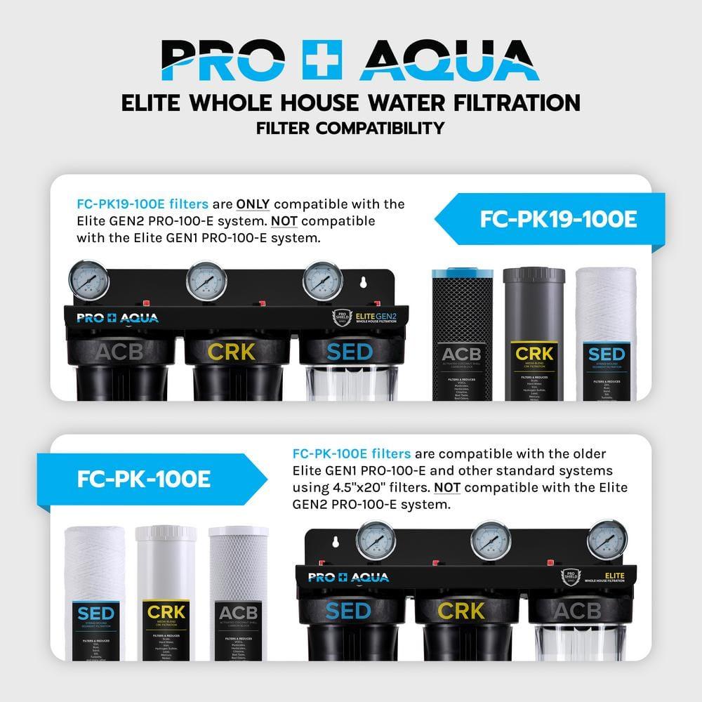PRO+AQUA ELITE SERIES GEN2 PRO-100-E 3-Stage Whole House Water Filtration System for City and Well Water with Pressure Gauges, Removes 99% of Chlorine, VOCs, Odors & Contaminants, 1” Ports