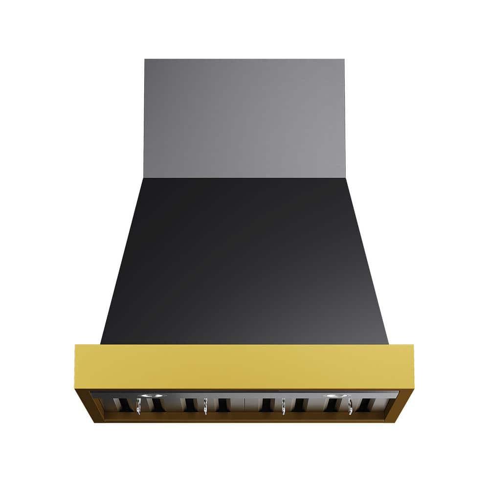 Kucht 36 in. 800 CFM Wall Mounted Range Hood with Gold Accents