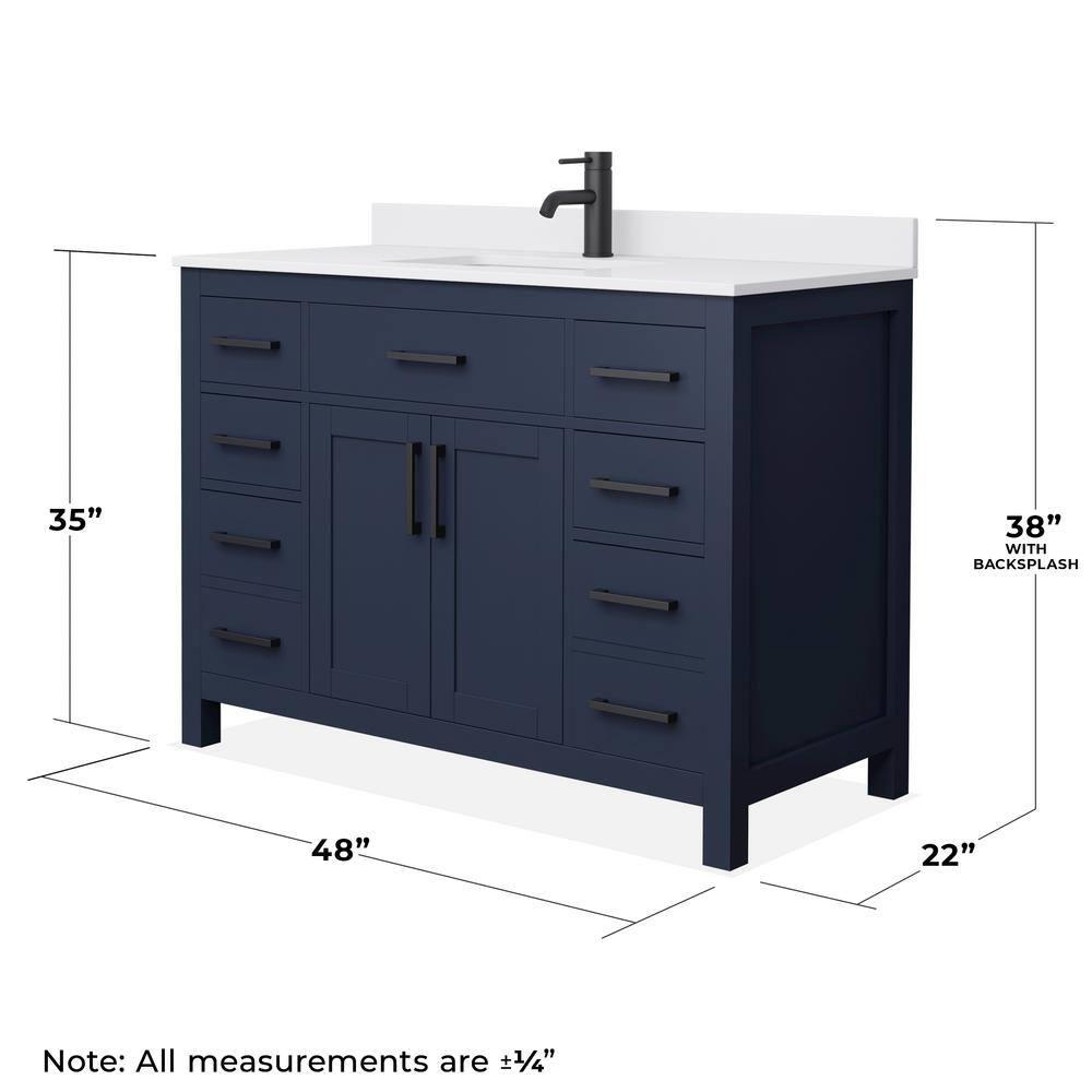 Beckett 48" Dark Blue Wood Bathroom Vanity with White Marble Top