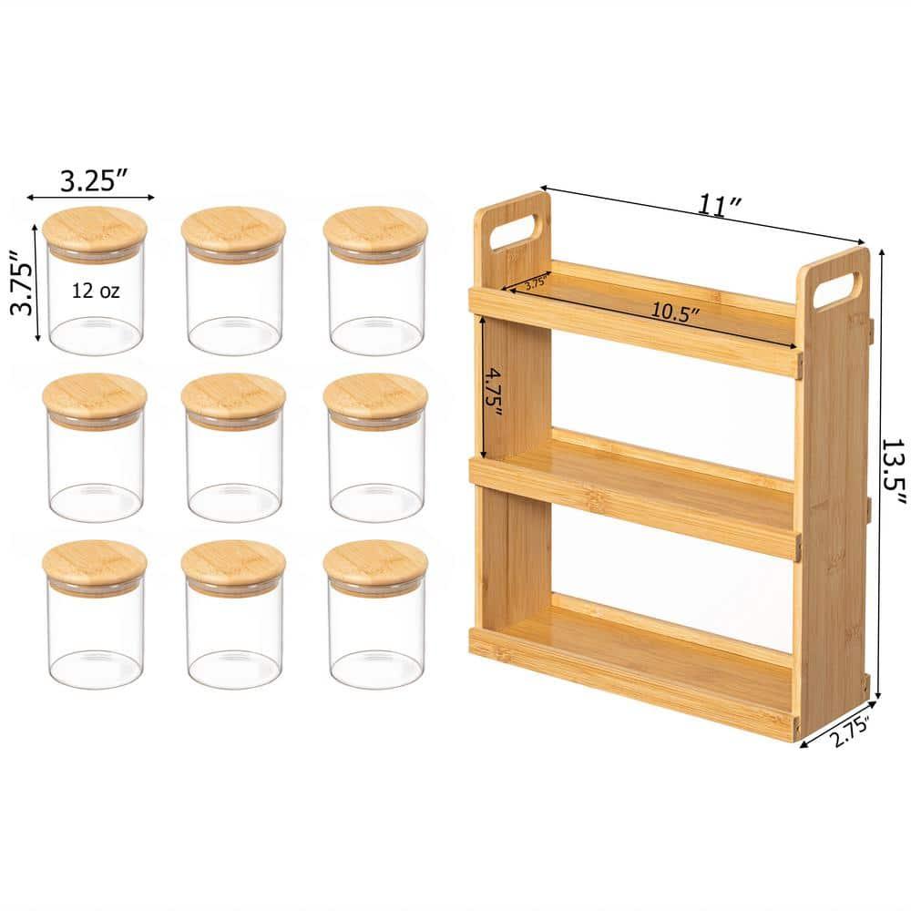 Rebrilliant Rebrilliant Versatile 3-tier Bamboo Spice Rack And Pantry Organizer With 9 Glass Jars – Perfect For Countertop Storage In Kitchens To Keep Seasoning Containers Neatly Displayed And Easily Accessible