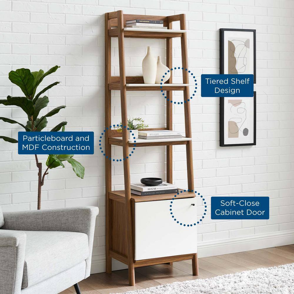 71" Bixby Bookshelf Display Walnut/White - Modway: Modern Vertical Storage, 4 Shelves, Metal Hardware