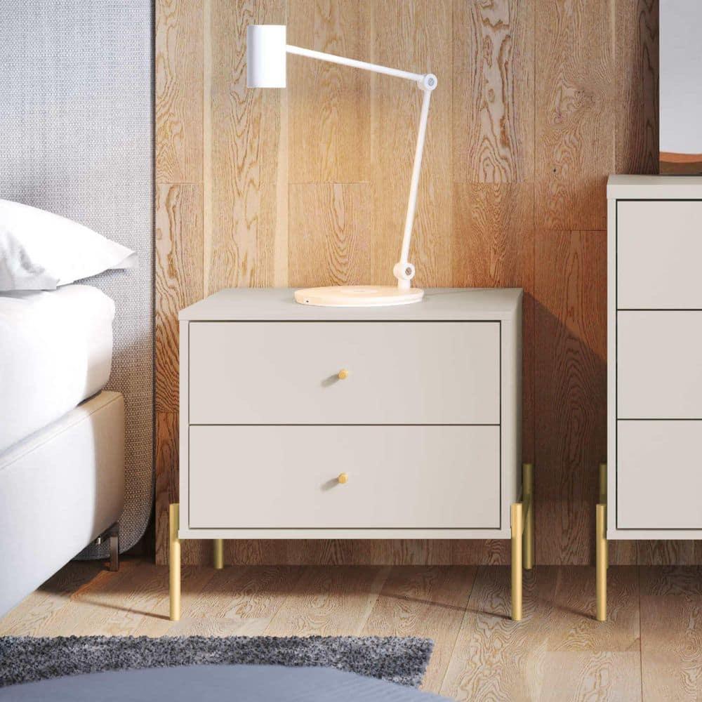 Set of 2 Jasper Drawer Nightstands Off White - Manhattan Comfort