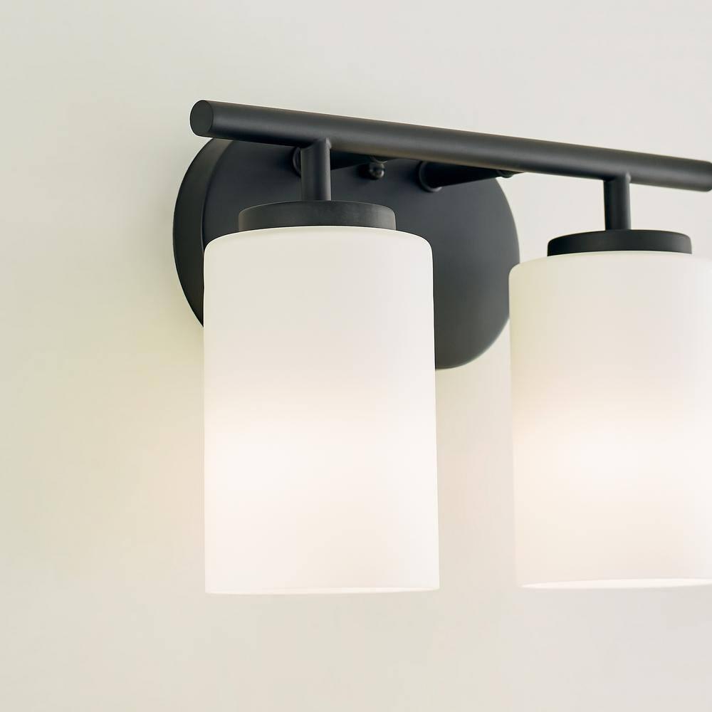Oslo 12.5 in. 2-Light Midnight Black Transitional Contemporary Bathroom Vanity Light with Cased Opal Etched Glass Shades