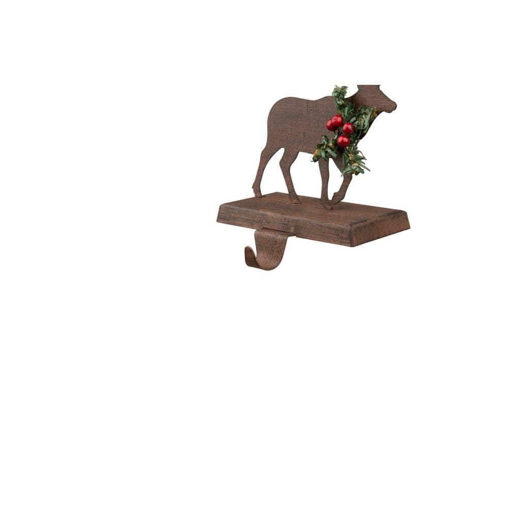 6.5" Brown and Green Unique Wooden Reindeer Stocking Holder