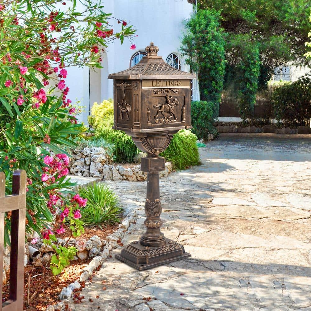 Bronze Lockable Cast Aluminum Outdoor Mailbox with Pedestal
