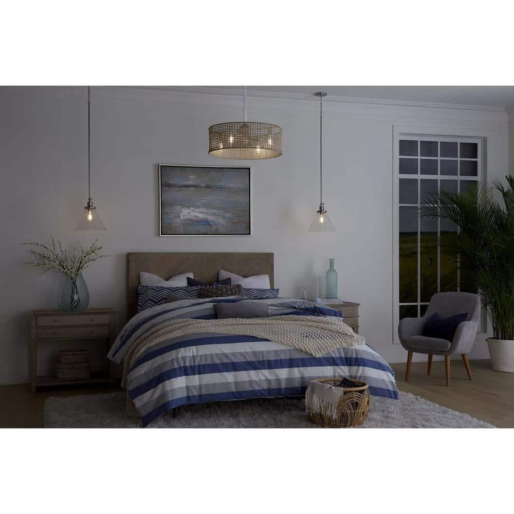 Progress Lighting Hinton 1-Light Industrial Pendant, Brushed Nickel, Seeded Glass Shade